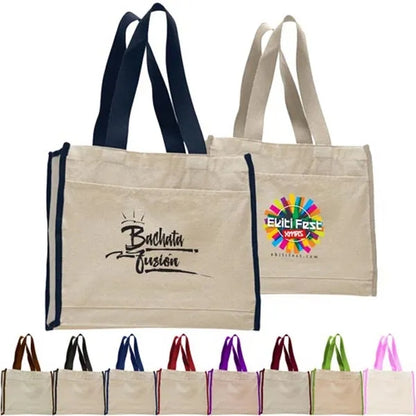 12 Oz. Cotton Canvas Gusset Tote Bag With Color Handles