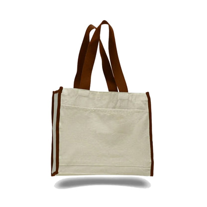 12 Oz. Cotton Canvas Gusset Tote Bag With Color Handles