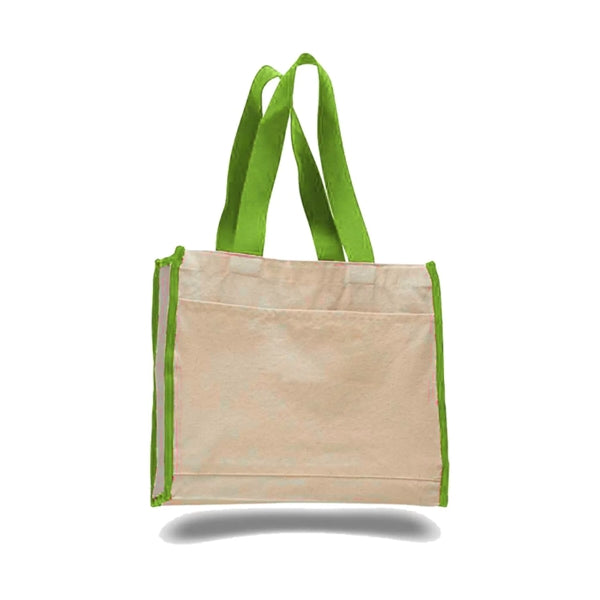 12 Oz. Cotton Canvas Gusset Tote Bag With Color Handles