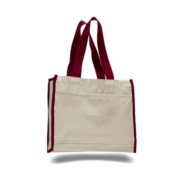 12 Oz. Cotton Canvas Gusset Tote Bag With Color Handles