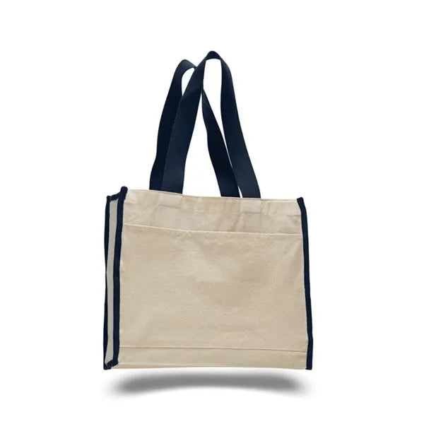 12 Oz. Cotton Canvas Gusset Tote Bag With Color Handles