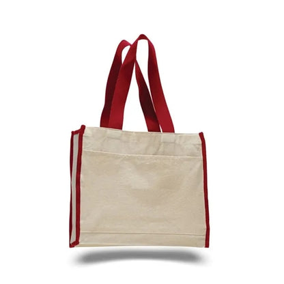 12 Oz. Cotton Canvas Gusset Tote Bag With Color Handles