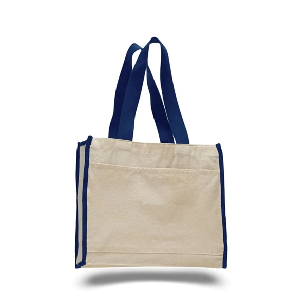 12 Oz. Cotton Canvas Gusset Tote Bag With Color Handles