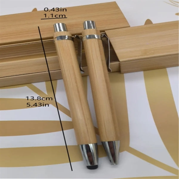 Metal Hook Bamboo Wood Barrel Touch Tip Ballpoint Pen