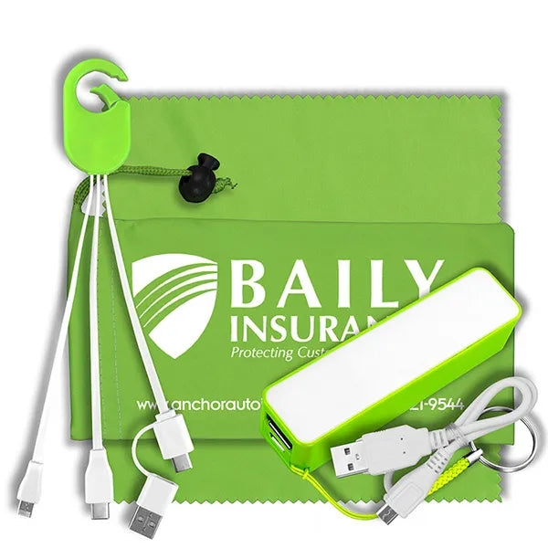 Mobile Tech Power Bank Accessory Kit w/ Cloth in Cinch Pouch