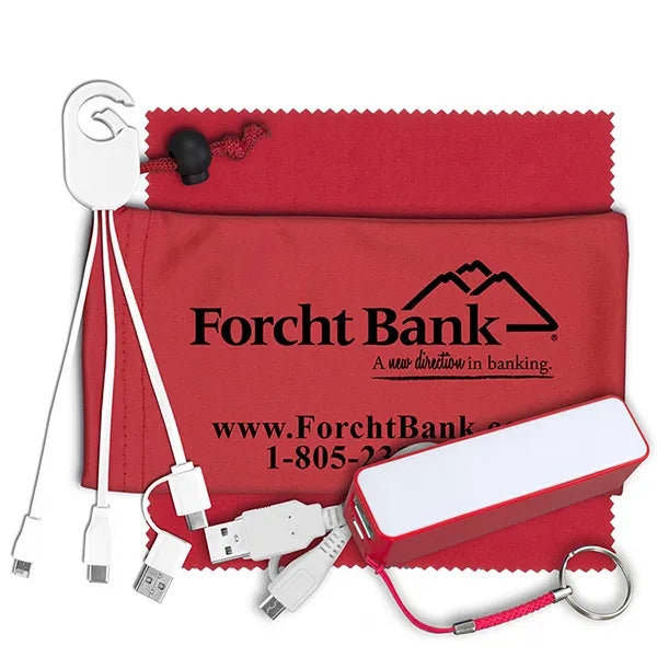 Mobile Tech Power Bank Accessory Kit w/ Cloth in Cinch Pouch
