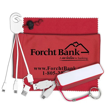 Mobile Tech Power Bank Accessory Kit w/ Cloth in Cinch Pouch