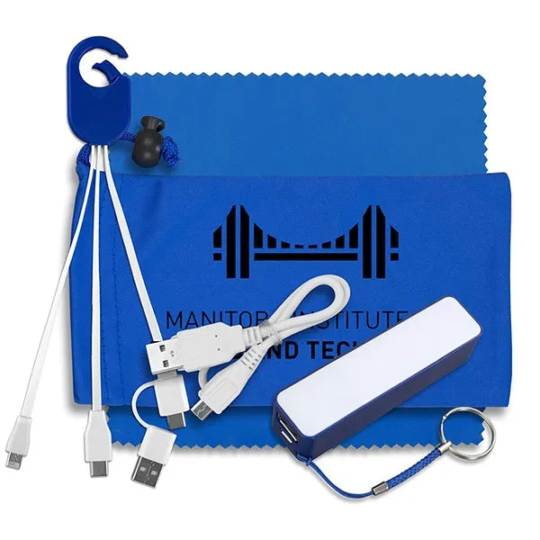 Mobile Tech Power Bank Accessory Kit w/ Cloth in Cinch Pouch