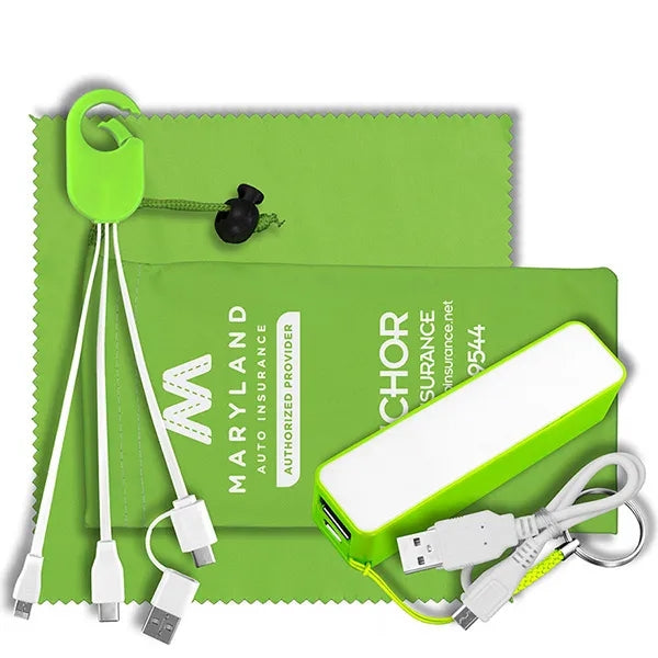 Mobile Tech Power Bank Accessory Kit w/ Cloth in Cinch Pouch