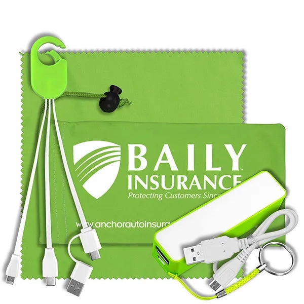 Mobile Tech Power Bank Accessory Kit w/ Cloth in Cinch Pouch