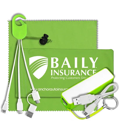 Mobile Tech Power Bank Accessory Kit w/ Cloth in Cinch Pouch