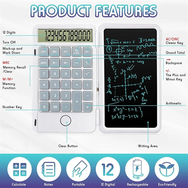 Calculator With Writing Tablet Foldable