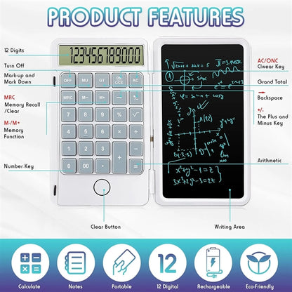Calculator With Writing Tablet Foldable
