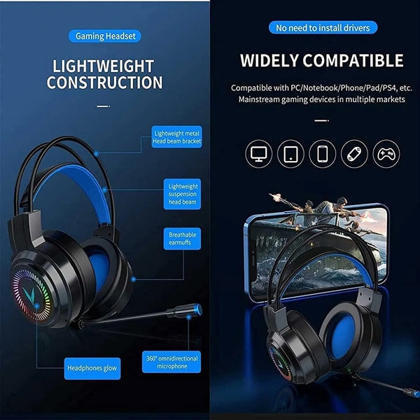 USB Luminous Wired Headset with Microphone