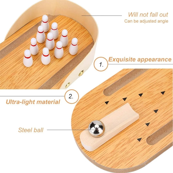 Mini Wooden Desktop Tabletop Ten-pin Bowling Game Set
