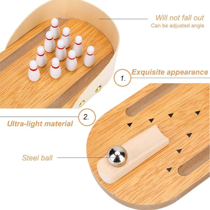 Mini Wooden Desktop Tabletop Ten-pin Bowling Game Set