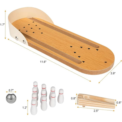 Mini Wooden Desktop Tabletop Ten-pin Bowling Game Set