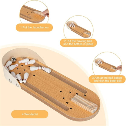 Mini Wooden Desktop Tabletop Ten-pin Bowling Game Set