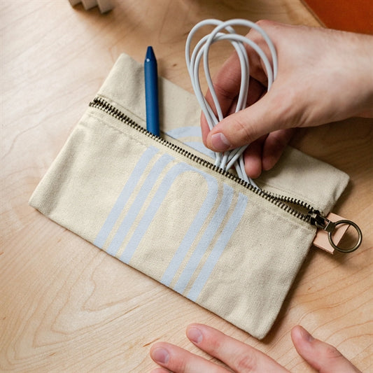 ZIP FRONT POUCHES - HEAVYWEIGHT CANVAS WITH LEATHER - MEDIUM