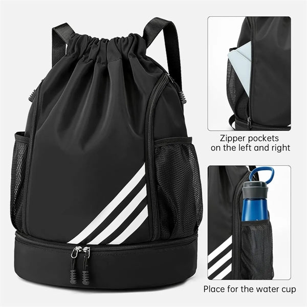 Swim Gym Sport Draw String Bag with Shoes Compartment