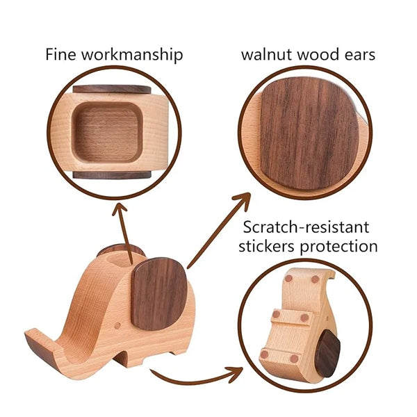 Elephant Wooden Pen Cup With Phone Holder