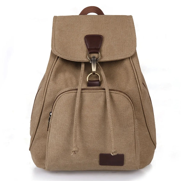 Flap Drawstring Canvas Backpack Small Vintage Rucksack