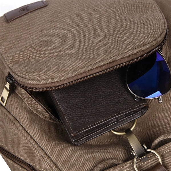 Flap Drawstring Canvas Backpack Small Vintage Rucksack