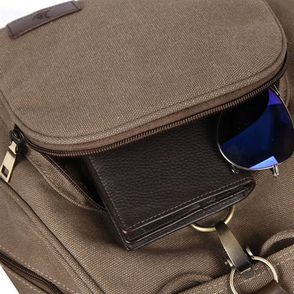 Flap Drawstring Canvas Backpack Small Vintage Rucksack