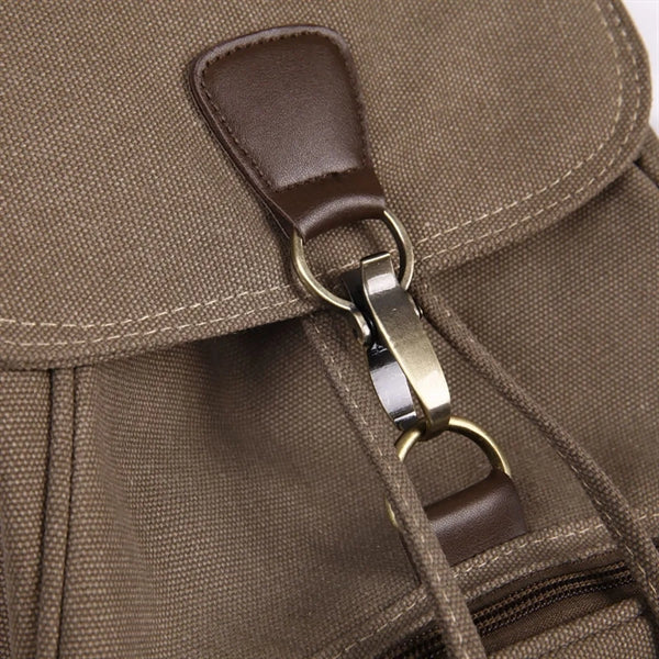 Flap Drawstring Canvas Backpack Small Vintage Rucksack
