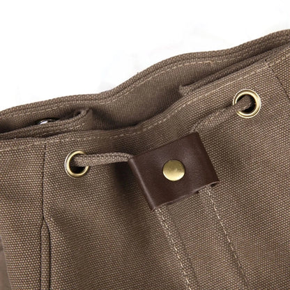 Flap Drawstring Canvas Backpack Small Vintage Rucksack
