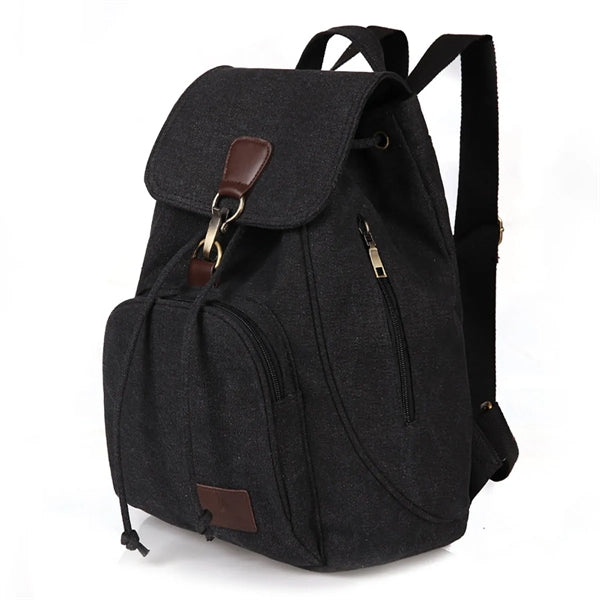 Flap Drawstring Canvas Backpack Small Vintage Rucksack