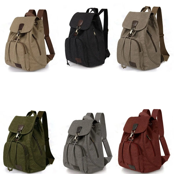 Flap Drawstring Canvas Backpack Small Vintage Rucksack