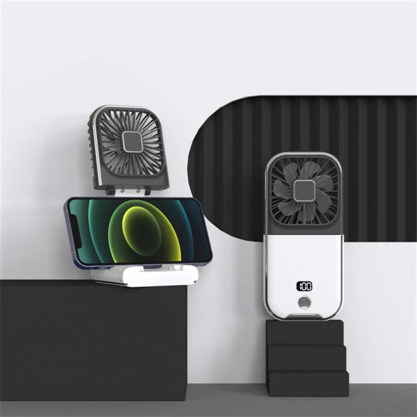 Hand-Held Portable Fan Mini Rechargeable Phone Holder