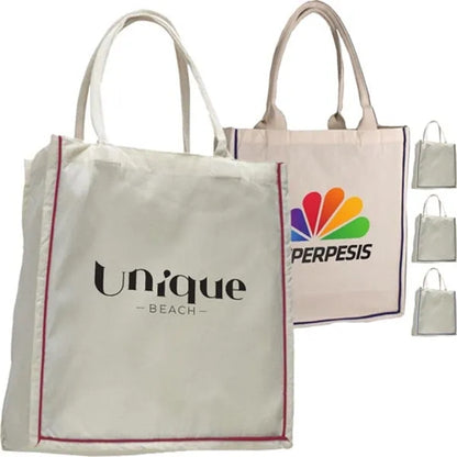 Color Stripe Fancy Web Handle Tote Bag W/ Bottom Gusset