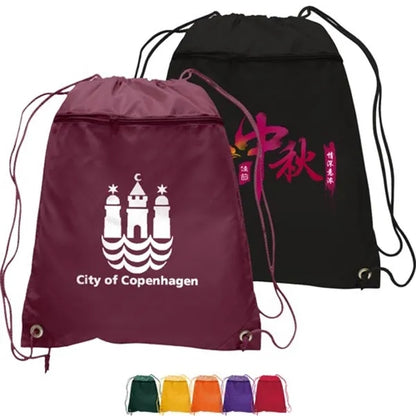 210D Polyester Drawstring Backpack W/ Front Pocket