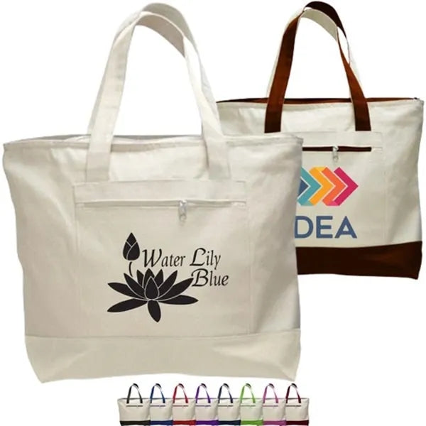 12 Oz. Cotton Canvas Zipper Shopping Tote Bag