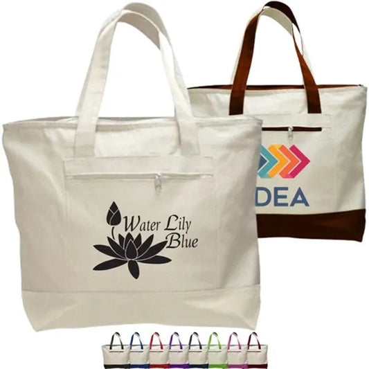 12 Oz. Cotton Canvas Zipper Shopping Tote Bag