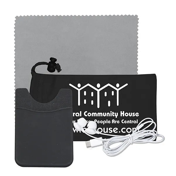 Mobile Tech Earbud Kit with Microfiber Cloth in Cinch Pouch