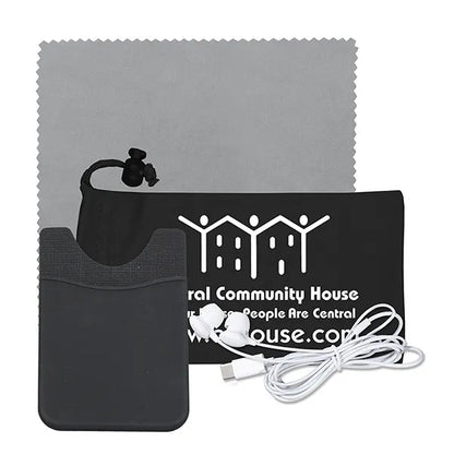 Mobile Tech Earbud Kit with Microfiber Cloth in Cinch Pouch