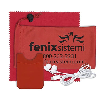Mobile Tech Earbud Kit with Microfiber Cloth in Cinch Pouch
