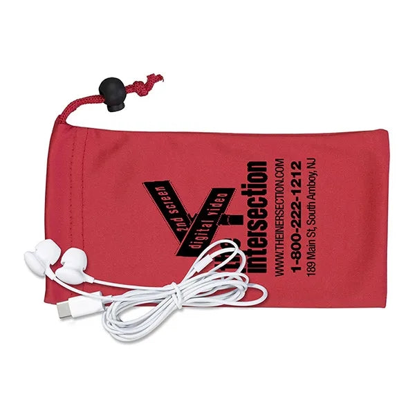 Tuneboom Mobile Tech Earbud Kit in Microfiber Cinch Pouch