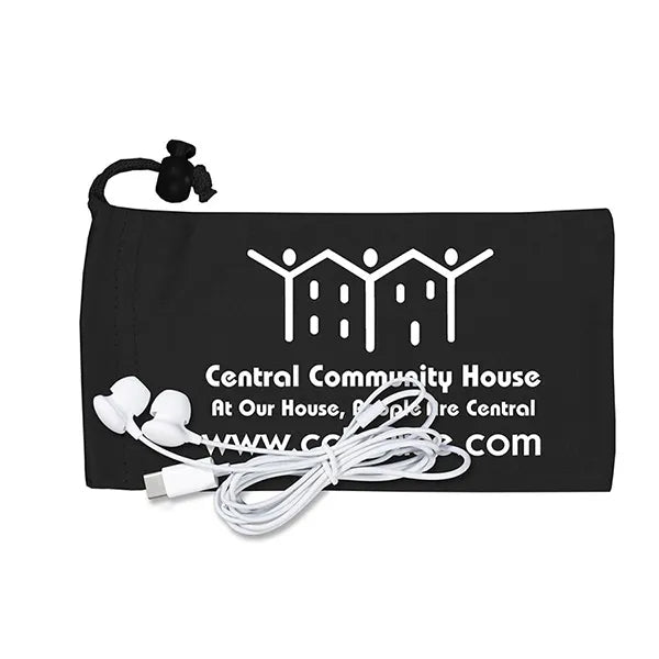 Tuneboom Mobile Tech Earbud Kit in Microfiber Cinch Pouch