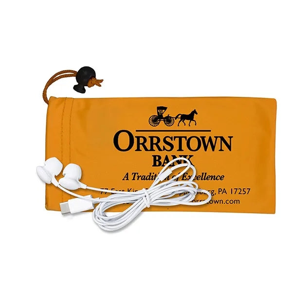 Tuneboom Mobile Tech Earbud Kit in Microfiber Cinch Pouch