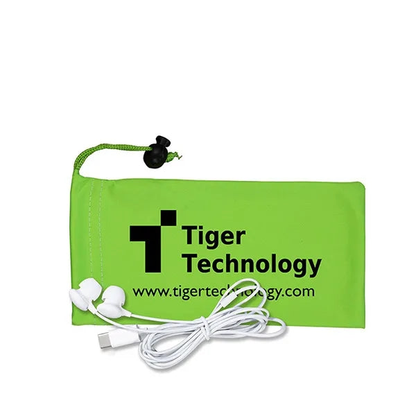 Tuneboom Mobile Tech Earbud Kit in Microfiber Cinch Pouch