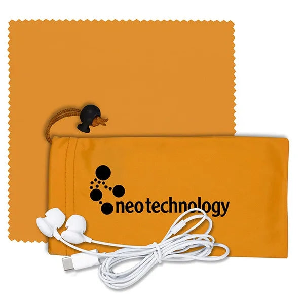 Mobile Tech Earbud Kit with Microfiber Cloth in Cinch Pouch