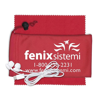 Mobile Tech Earbud Kit with Microfiber Cloth in Cinch Pouch