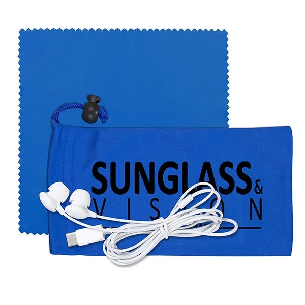 Mobile Tech Earbud Kit with Microfiber Cloth in Cinch Pouch