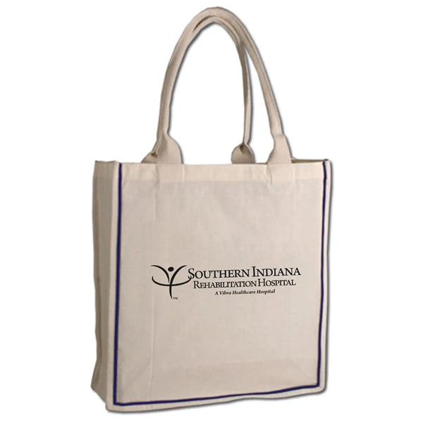 Color Stripe Fancy Web Handle Tote Bag W/ Bottom Gusset
