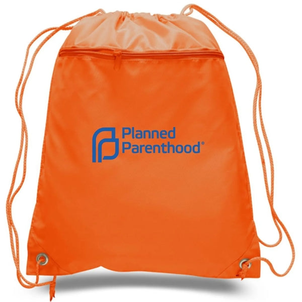 210D Polyester Drawstring Backpack W/ Front Pocket
