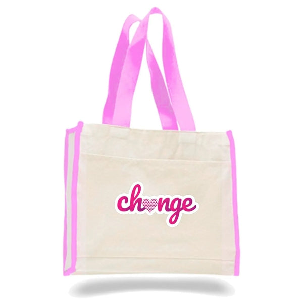 12 Oz. Cotton Canvas Gusset Tote Bag With Color Handles